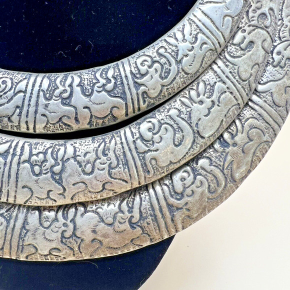Vintage Miao Chinese Minority Hill Tribe Silver Tone 3 Tier Zodiac Torque - Picture 2 of 6